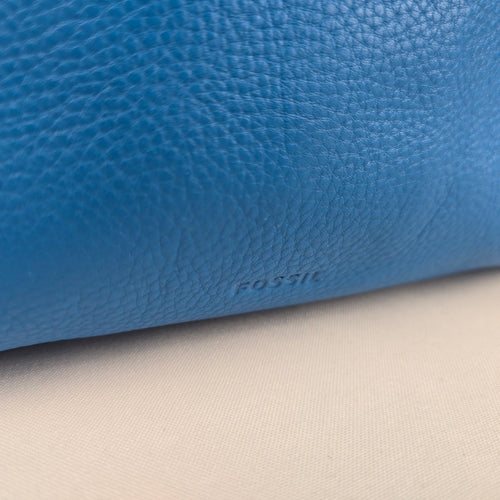 Fossil Blue Leather Hobo Shoulder Crossbody Bag with Adjustable Strap