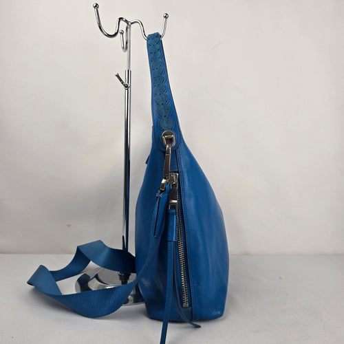 Fossil Blue Leather Hobo Shoulder Crossbody Bag with Adjustable Strap