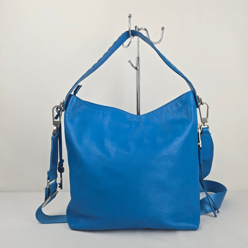 Fossil Blue Leather Hobo Shoulder Crossbody Bag with Adjustable Strap