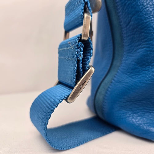Fossil Blue Leather Hobo Shoulder Crossbody Bag with Adjustable Strap