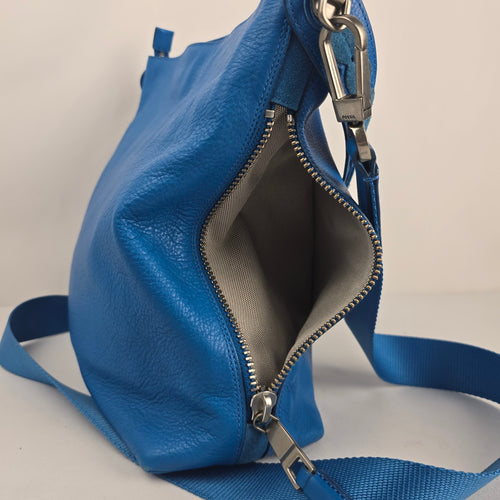 Fossil Blue Leather Hobo Shoulder Crossbody Bag with Adjustable Strap