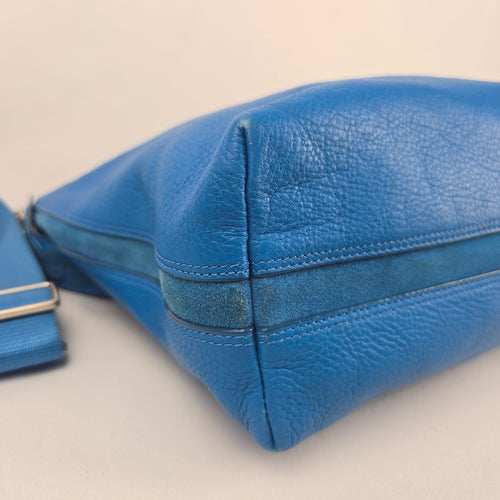Fossil Blue Leather Hobo Shoulder Crossbody Bag with Adjustable Strap