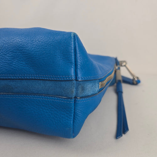 Fossil Blue Leather Hobo Shoulder Crossbody Bag with Adjustable Strap