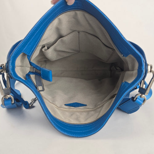 Fossil Blue Leather Hobo Shoulder Crossbody Bag with Adjustable Strap