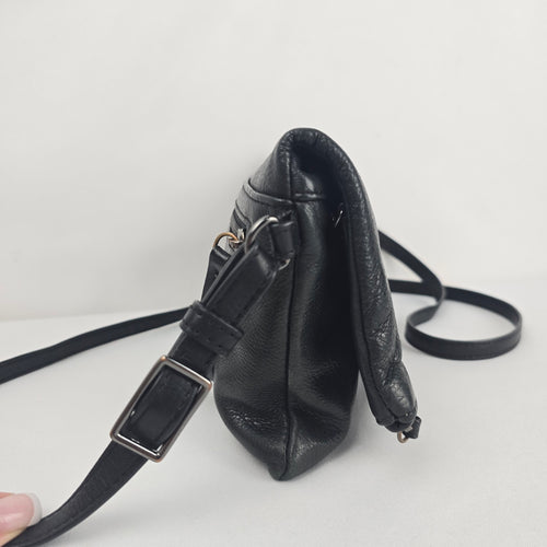 Margot New York Black Leather Foldover Crossbody Clutch Shoulder Bag
