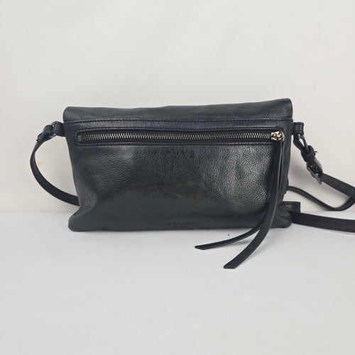 Margot New York Black Leather Foldover Crossbody Clutch Shoulder Bag