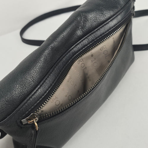 Margot New York Black Leather Foldover Crossbody Clutch Shoulder Bag