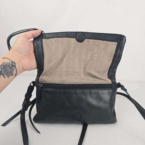 Margot New York Black Leather Foldover Crossbody Clutch Shoulder Bag
