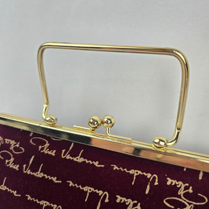Palace Vendome Burgundy Velvet Gold Script Frame Handbag Top Handle Purse