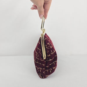 Palace Vendome Burgundy Velvet Gold Script Frame Handbag Top Handle Purse