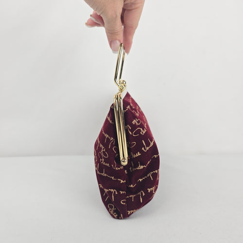 Palace Vendome Burgundy Velvet Gold Script Frame Handbag Top Handle Purse