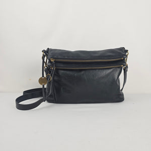Margot New York Black Genuine Leather Multi-Zip Crossbody Bag