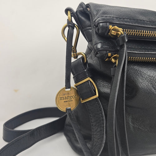 Margot New York Black Genuine Leather Multi-Zip Crossbody Bag
