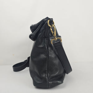 Margot New York Black Genuine Leather Multi-Zip Crossbody Bag