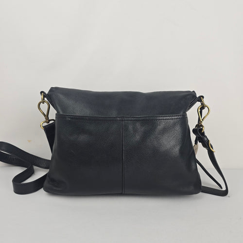 Margot New York Black Genuine Leather Multi-Zip Crossbody Bag
