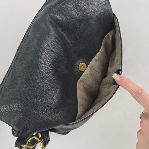 Margot New York Black Genuine Leather Multi-Zip Crossbody Bag
