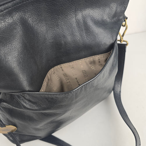 Margot New York Black Genuine Leather Multi-Zip Crossbody Bag