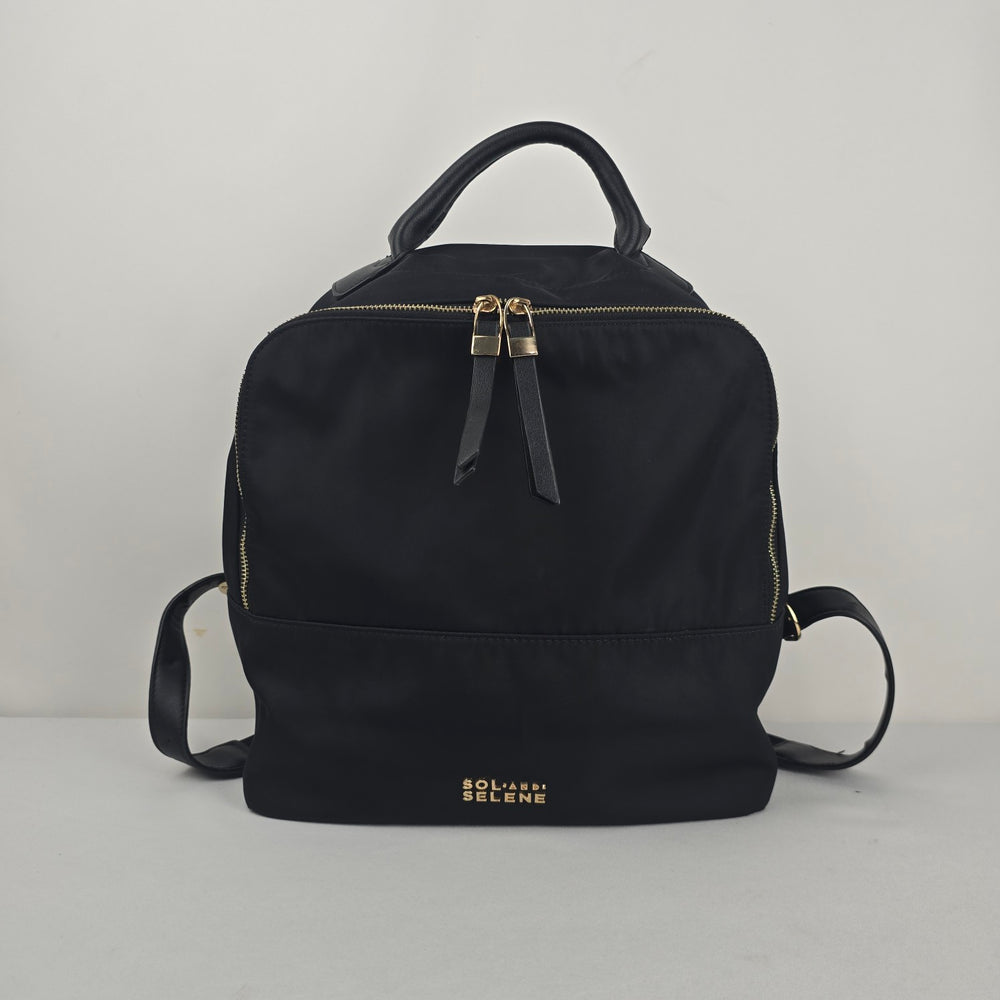 Sol and Selene Black Nylon Backpack with Gold-Tone Hardware
