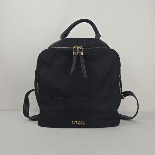 Sol and Selene Black Nylon Backpack with Gold-Tone Hardware