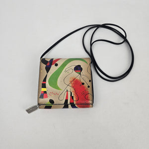 Vintage Joan Miró Print Leather Crossbody Wallet Purse ID Window Mustard Lining