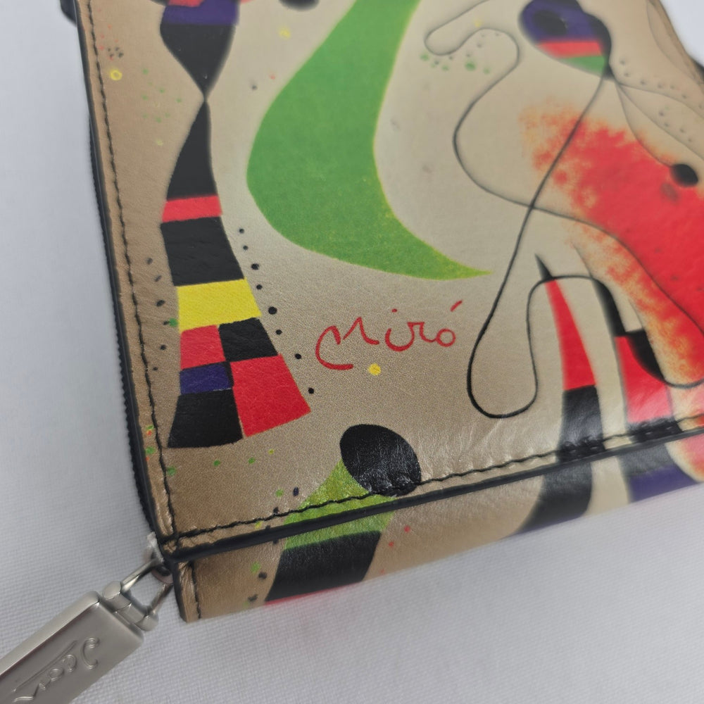 Vintage Joan Miró Print Leather Crossbody Wallet Purse ID Window Mustard Lining