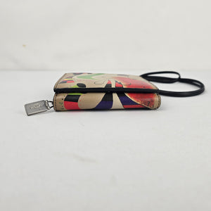 Vintage Joan Miró Print Leather Crossbody Wallet Purse ID Window Mustard Lining