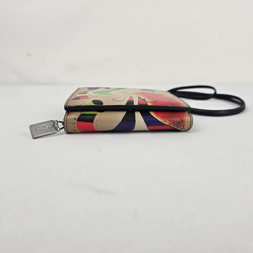 Vintage Joan Miró Print Leather Crossbody Wallet Purse ID Window Mustard Lining