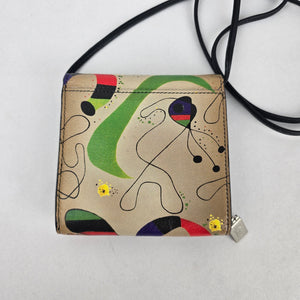 Vintage Joan Miró Print Leather Crossbody Wallet Purse ID Window Mustard Lining