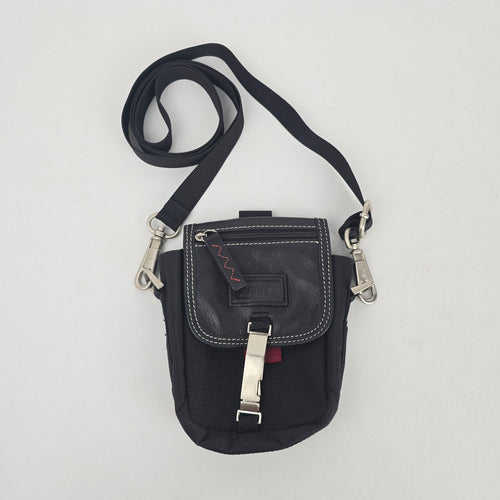Roots Black Nylon Leather Trim Crossbody Organizer Pouch Shoulder Bag