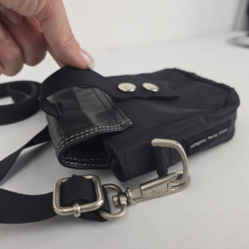 Roots Black Nylon Leather Trim Crossbody Organizer Pouch Shoulder Bag