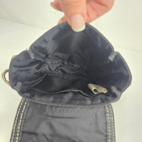 Roots Black Nylon Leather Trim Crossbody Organizer Pouch Shoulder Bag