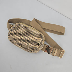 Urban Expressions Beige Black Woven Belt Bag Waist Pack Gold-Tone Hardware