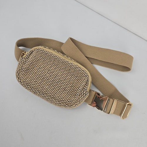 Urban Expressions Beige Black Woven Belt Bag Waist Pack Gold-Tone Hardware