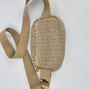 Urban Expressions Beige Black Woven Belt Bag Waist Pack Gold-Tone Hardware
