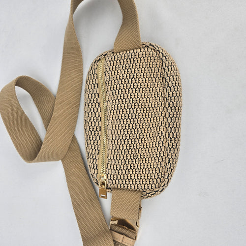 Urban Expressions Beige Black Woven Belt Bag Waist Pack Gold-Tone Hardware