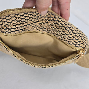 Urban Expressions Beige Black Woven Belt Bag Waist Pack Gold-Tone Hardware