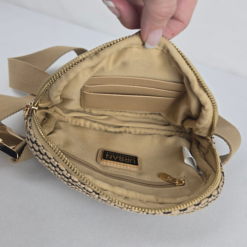 Urban Expressions Beige Black Woven Belt Bag Waist Pack Gold-Tone Hardware