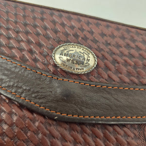 American West Brown Tooled Leather Western Floral Basketweave Wallet Clutch