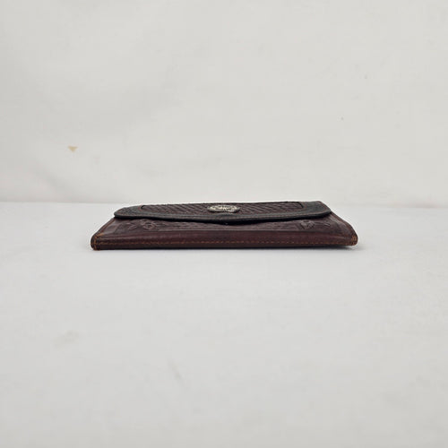 American West Brown Tooled Leather Western Floral Basketweave Wallet Clutch