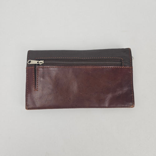 American West Brown Tooled Leather Western Floral Basketweave Wallet Clutch