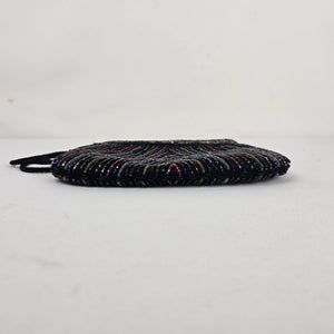 Vintage Sophistique Black Multicolor Beaded Crossbody Evening Bag with Braided Strap