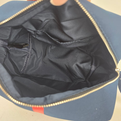 Prada Beauty Luna Rossa Navy Blue Cosmetic Travel Pouch Red Logo Zip Bag