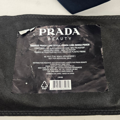 Prada Beauty Luna Rossa Navy Blue Cosmetic Travel Pouch Red Logo Zip Bag