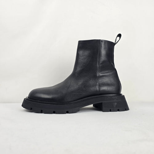Zara Black Chunky Lug Sole Ankle Boots Side Zip Size 10