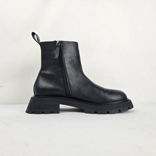 Zara Black Chunky Lug Sole Ankle Boots Side Zip Size 10