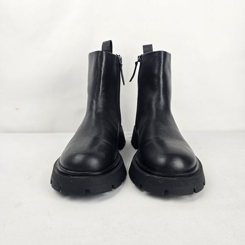 Zara Black Chunky Lug Sole Ankle Boots Side Zip Size 10