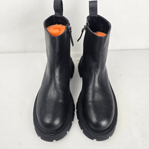 Zara Black Chunky Lug Sole Ankle Boots Side Zip Size 10