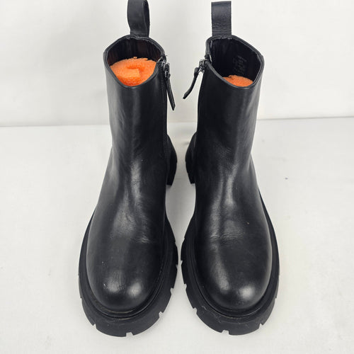 Zara Black Chunky Lug Sole Ankle Boots Side Zip Size 10
