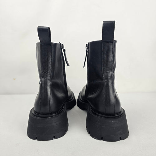 Zara Black Chunky Lug Sole Ankle Boots Side Zip Size 10