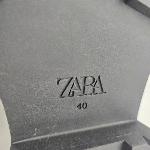 Zara Black Chunky Lug Sole Ankle Boots Side Zip Size 10